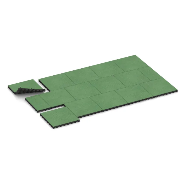 Typische Verlegung oder Einbausituation für den Artikel 5538 von WARCO - Rubber speelplaatstegel 4,5 cm - EN 1177 ≤ 135 cm, Farbton Bleekgroen in der Abmessung 500 x 500 x 45 mm.
