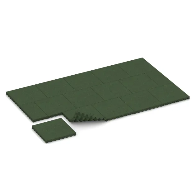 Typische Verlegung oder Einbausituation für den Artikel 5556 von WARCO - Rubber speelplaatstegel 5 cm - EN 1177 ≤ 145 cm, Farbton Grasgroen in der Abmessung 500 x 500 x 50 mm.