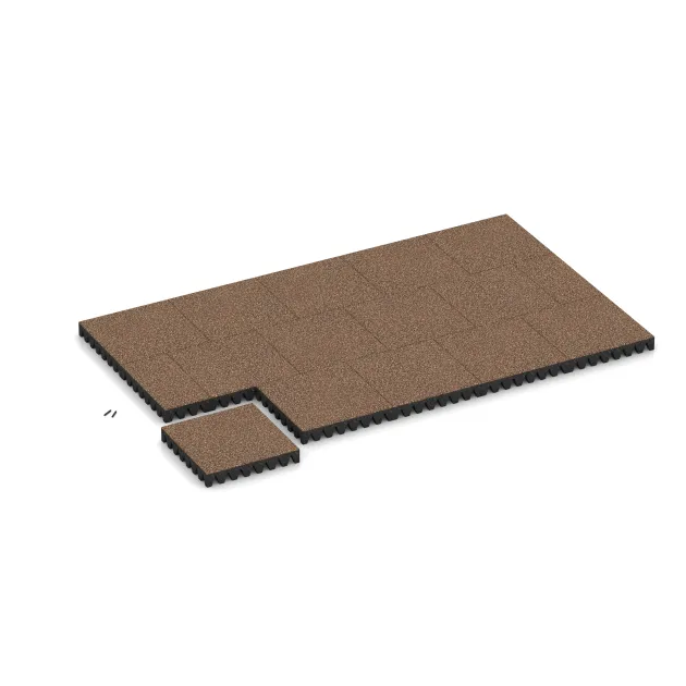 Typische Verlegung oder Einbausituation für den Artikel 5616 von WARCO - Rubber speelplaatstegel 8 cm - EN 1177 ≤ 215 cm, Farbton Schors & Bast in der Abmessung 500 x 500 x 80 mm.