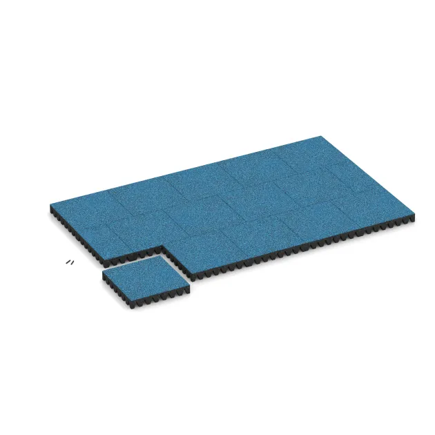 Typische Verlegung oder Einbausituation für den Artikel 5620 von WARCO - Rubber speelplaatstegel 8 cm - EN 1177 ≤ 215 cm, Farbton Atlantisch in der Abmessung 500 x 500 x 80 mm.