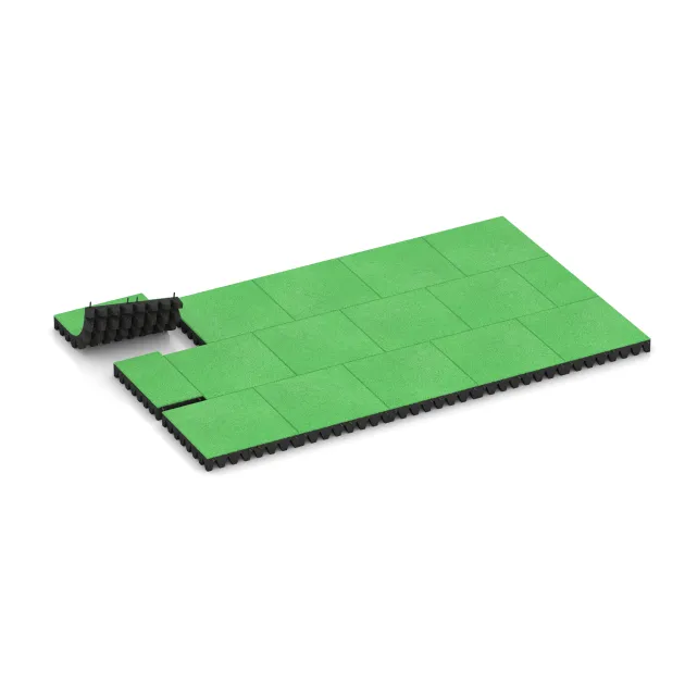 Typische Verlegung oder Einbausituation für den Artikel 5605 von WARCO - Rubber speelplaatstegel 8 cm - EN 1177 ≤ 215 cm, Farbton Meigroen in der Abmessung 500 x 500 x 80 mm.