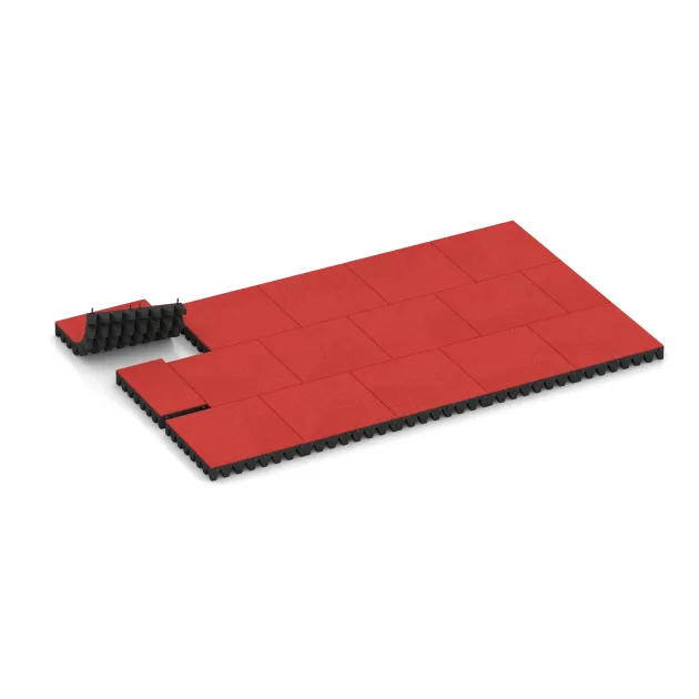 Typische Verlegung oder Einbausituation für den Artikel 5609 von WARCO - Rubber speelplaatstegel 8 cm - EN 1177 ≤ 215 cm, Farbton Roos in der Abmessung 500 x 500 x 80 mm.