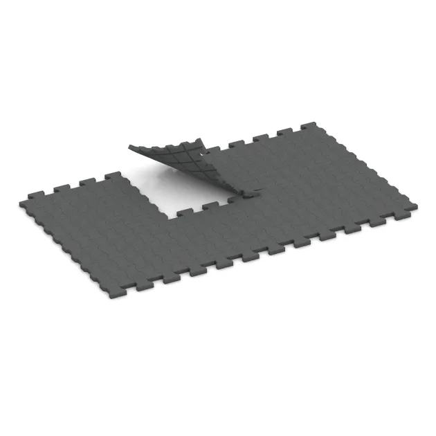 Typische Verlegung oder Einbausituation für den Artikel 3548 von WARCO - Rubberen bestratingsmat, Farbton Leigrijs in der Abmessung 1120 x 1000 x 43 mm.
