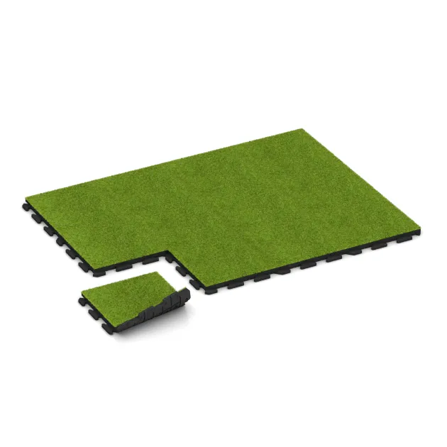 Typische Verlegung oder Einbausituation für den Artikel 4088 von WARCO - Hondenvloertegel, Farbton Groen Kunstgras in der Abmessung 500 x 500 x 40 mm.