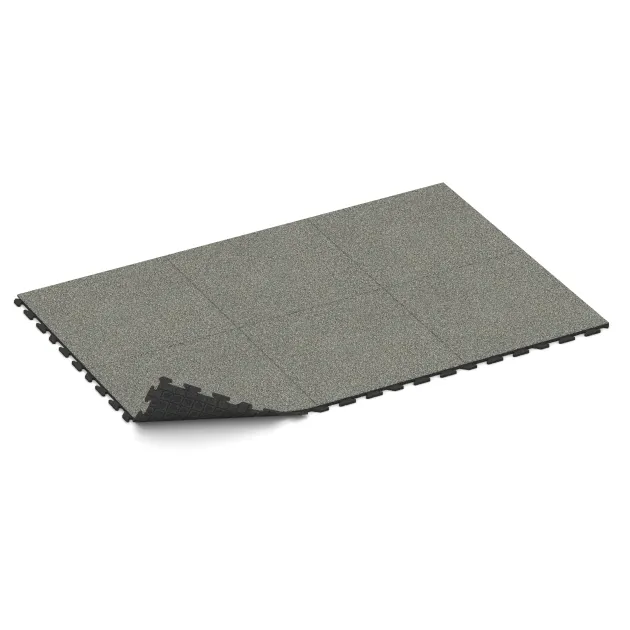 Typische Verlegung oder Einbausituation für den Artikel 1599 von WARCO - Fitnessvloer Rubber Tegels Classic, Farbton Grijs Graniet in der Abmessung 1000 x 1000 x 30 mm.