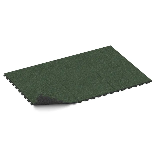Typische Verlegung oder Einbausituation für den Artikel 1601 von WARCO - Fitnessvloer Rubber Tegels Classic, Farbton Engels Gras in der Abmessung 1000 x 1000 x 30 mm.