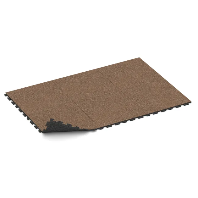 Typische Verlegung oder Einbausituation für den Artikel 1603 von WARCO - Fitnessvloer Rubber Tegels Classic, Farbton Schors & Bast in der Abmessung 1000 x 1000 x 30 mm.