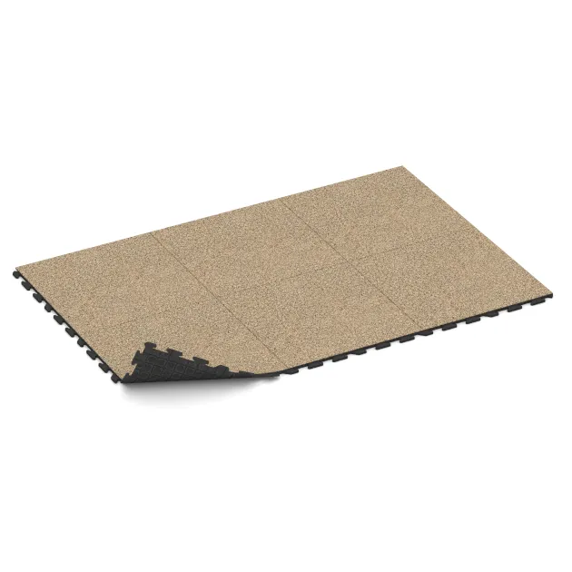 Typische Verlegung oder Einbausituation für den Artikel 1606 von WARCO - Fitnessvloer Rubber Tegels Classic, Farbton Travertin in der Abmessung 1000 x 1000 x 30 mm.