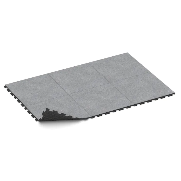 Typische Verlegung oder Einbausituation für den Artikel 4638 von WARCO - Fitnessvloer Rubber Tegels Classic, Farbton Grijs Melange in der Abmessung 1000 x 1000 x 30 mm.