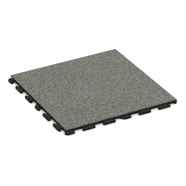 Foto der hinteren Seite vom unsymmetrischen WARCO-Formteil 1599: Fitnessvloer Rubber Tegels Classic, Design Grijs Graniet, Maße 1000 x 1000 x 30 mm.