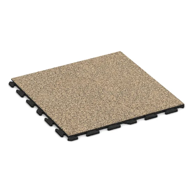Foto der hinteren Seite vom unsymmetrischen WARCO-Formteil 1606: Fitnessvloer Rubber Tegels Classic, Design Travertin, Maße 1000 x 1000 x 30 mm.