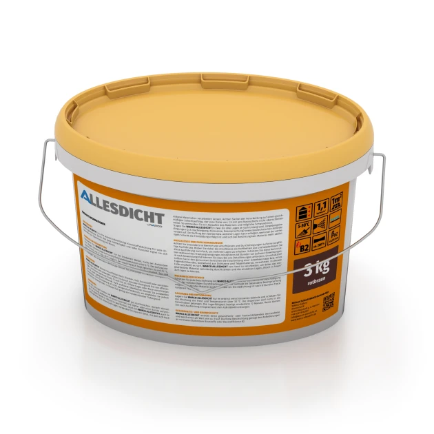 Foto der hinteren Seite vom unsymmetrischen WARCO-Formteil 0034: ALLESDICHT – Waterdichting, Design roodbruin, Maße 3 kg | 0,9 m².